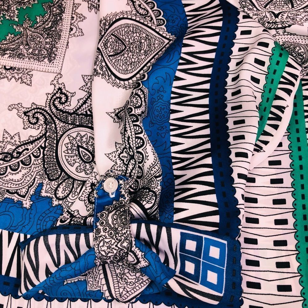 Chico’s Blue and Green Patchwork Top Blouse - Picture 6 of 9